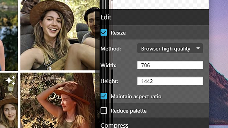 Squoosh lets you resize images as well as compress them